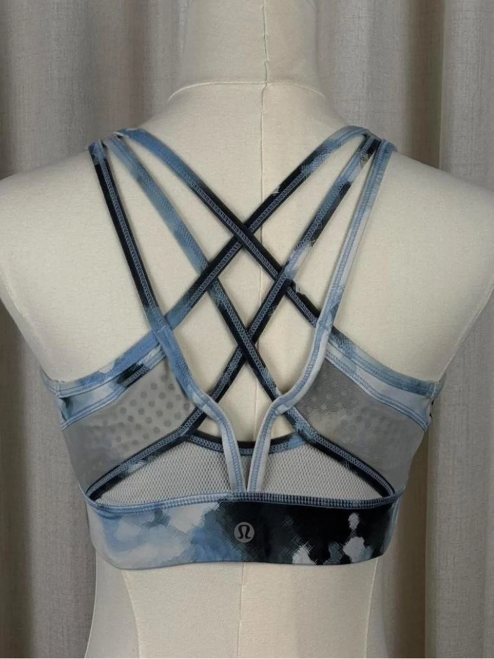 lululemon blue tie-dye strappy sports bra with crisscross back